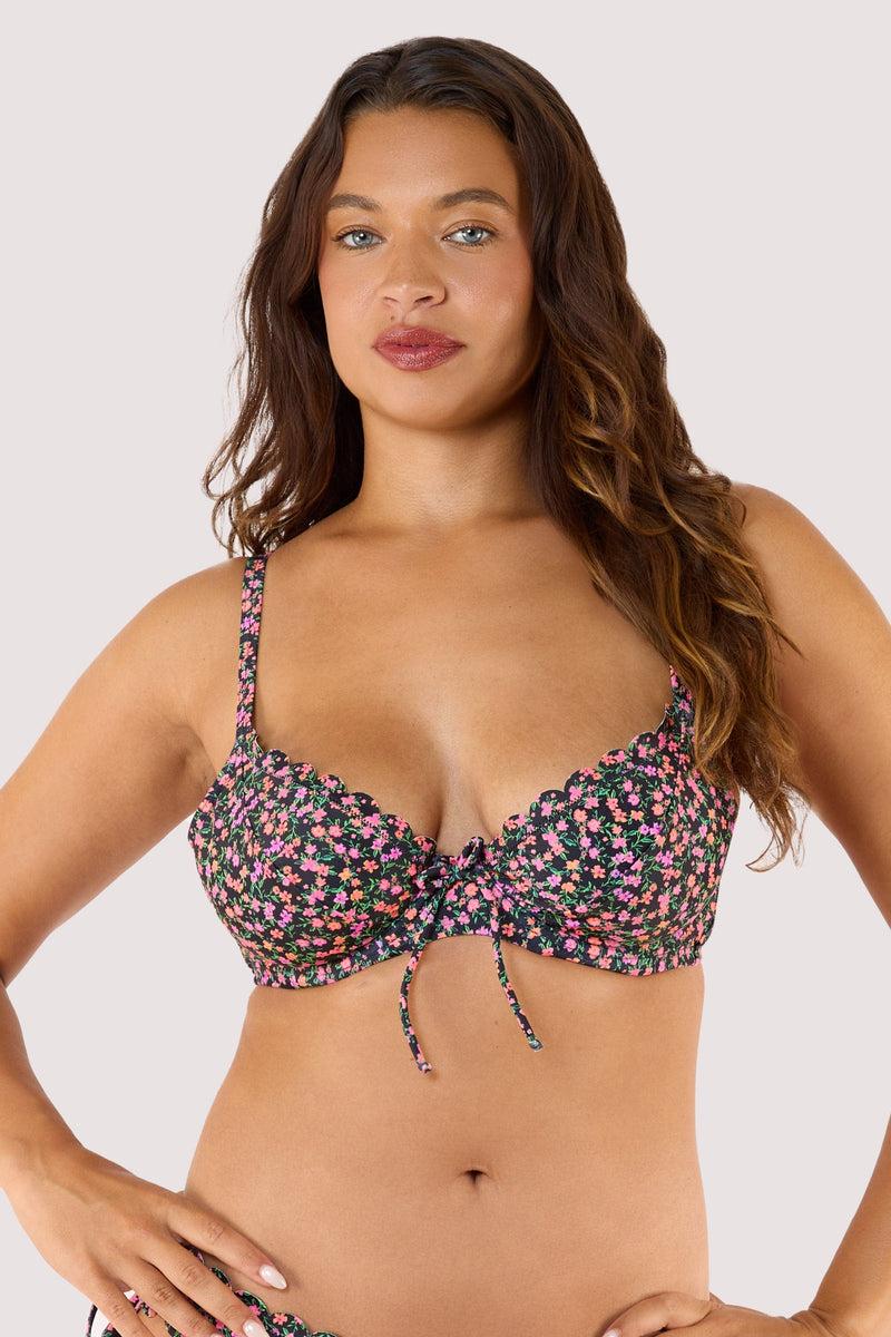 Playful Promises Vera Black Ditsy Scallop Underwired Bikini Top