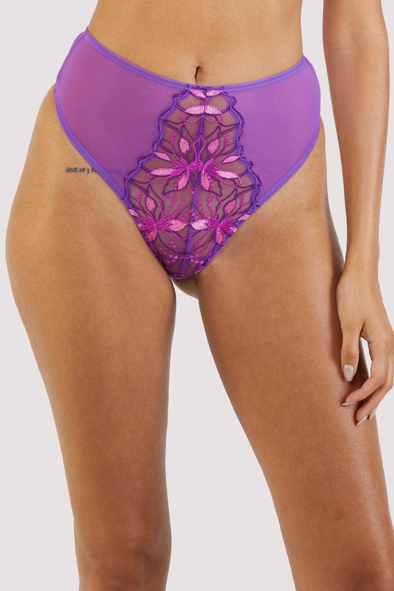 playful promises Walpole Purple Embroidered High Waist Thong