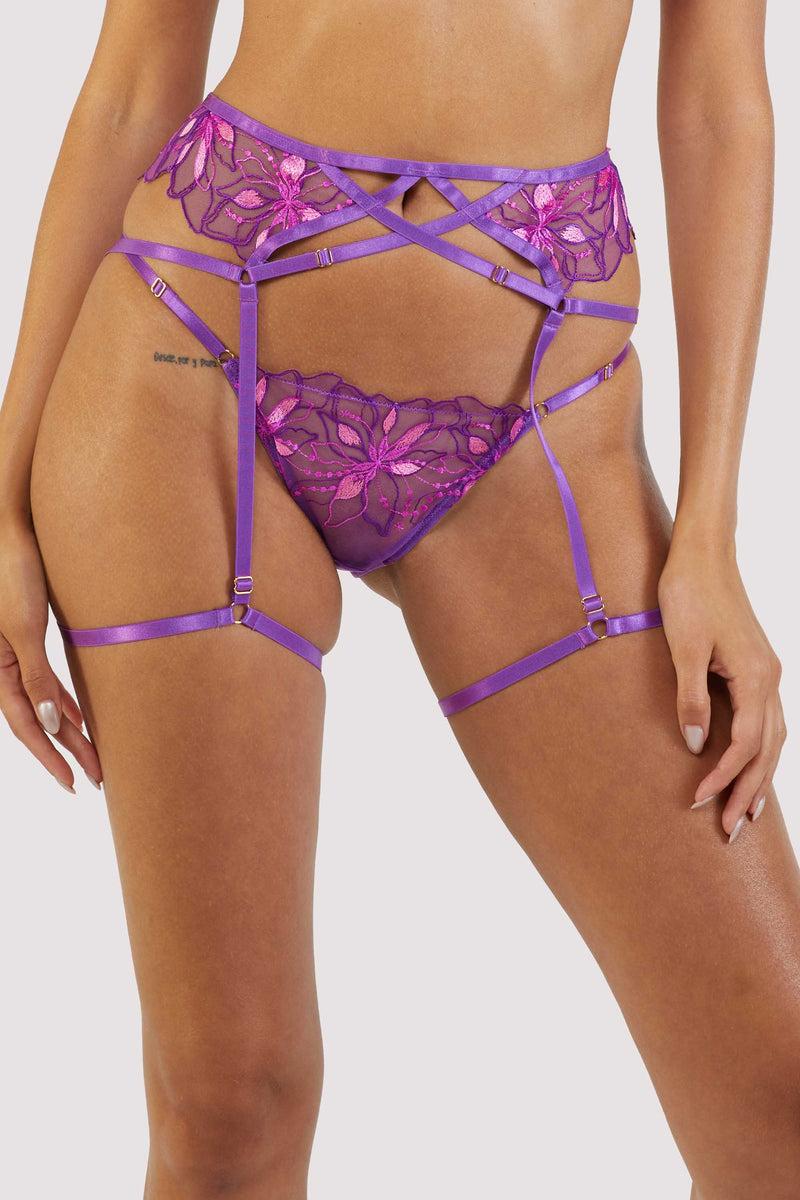 playful promises Walpole Purple Embroidered Strappy Suspender Belt