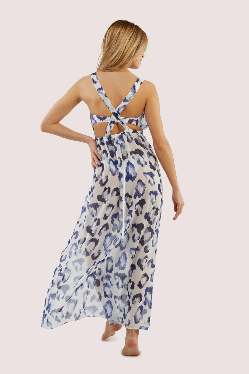Playful Promises Wolf & Whistle Blue Leopard Beach Dress