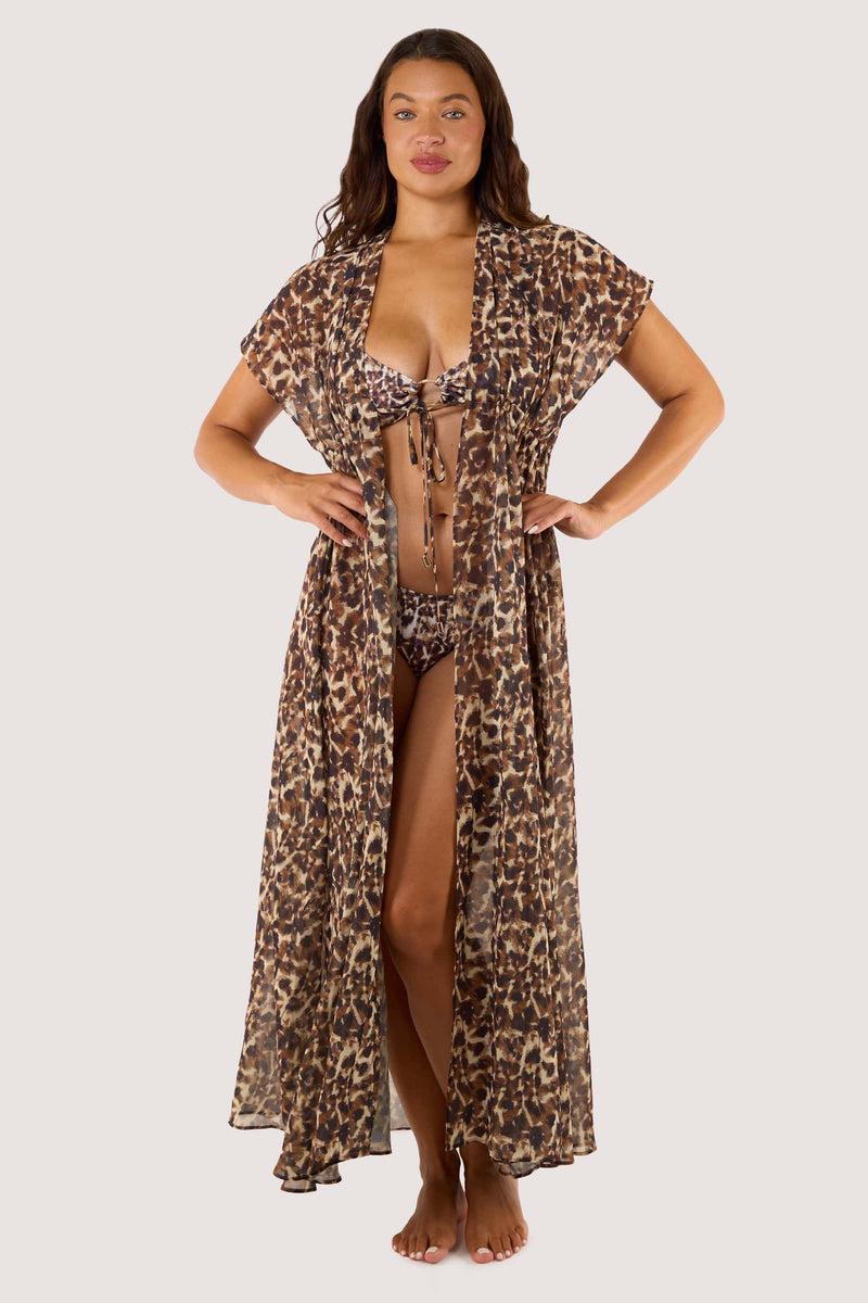 Playful Promises Zarah Animal Print Georgette Long Beach Kaftan