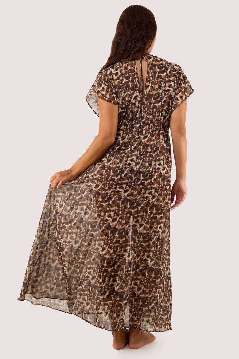Playful Promises Zarah Animal Print Georgette Long Beach Kaftan