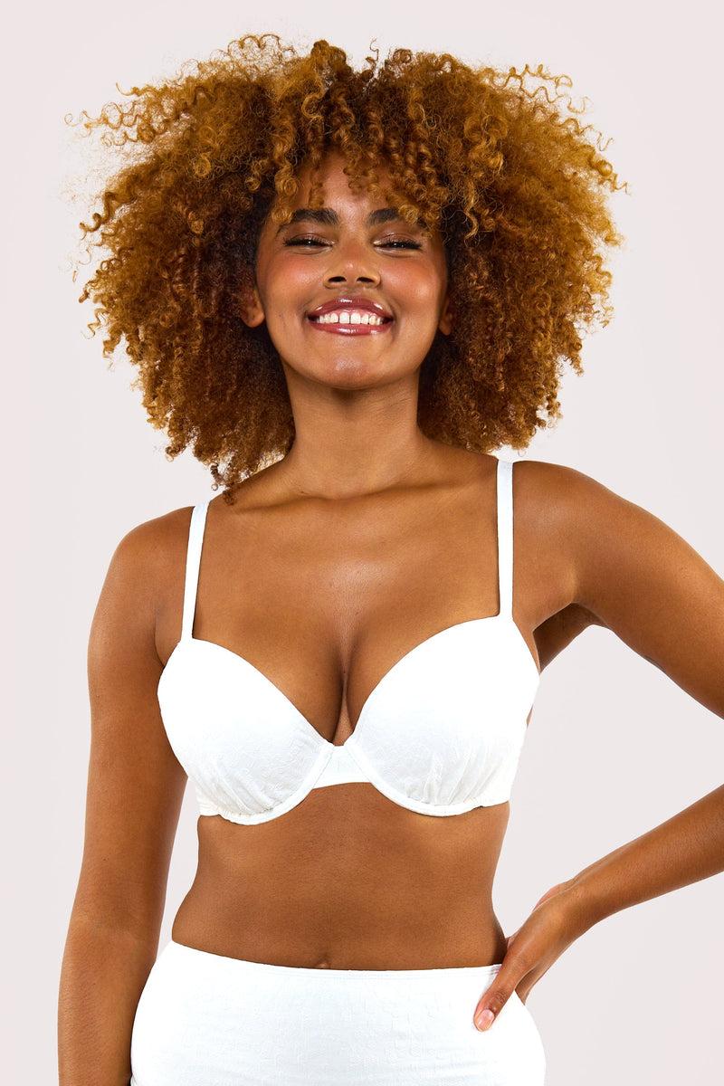 Playful Promises Zoe Fuller Bust Mix & Match White Floral Texture Padded Plunge Bikini Top