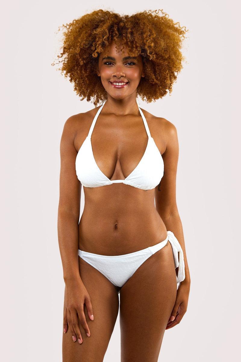 Playful Promises Zoe Fuller Bust Mix & Match White Floral Texture Triangle Bikini Top