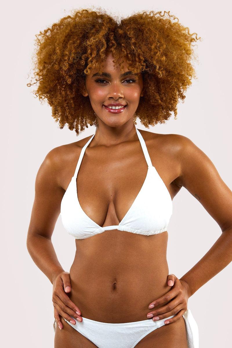 playful promises Zoe Fuller Bust Mix & Match White Floral Texture Triangle Bikini Top