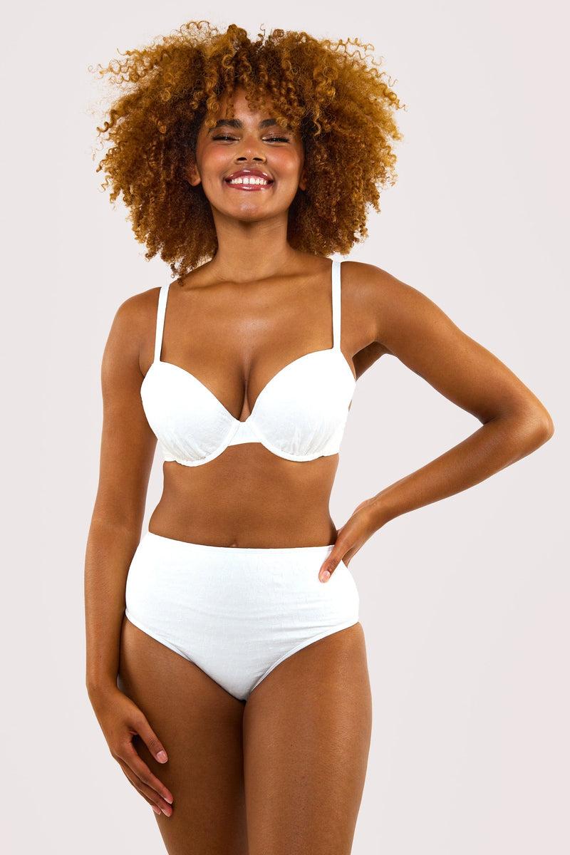 Playful Promises Zoe Mix & Match White Floral Texture High Waisted Bikini Bottom