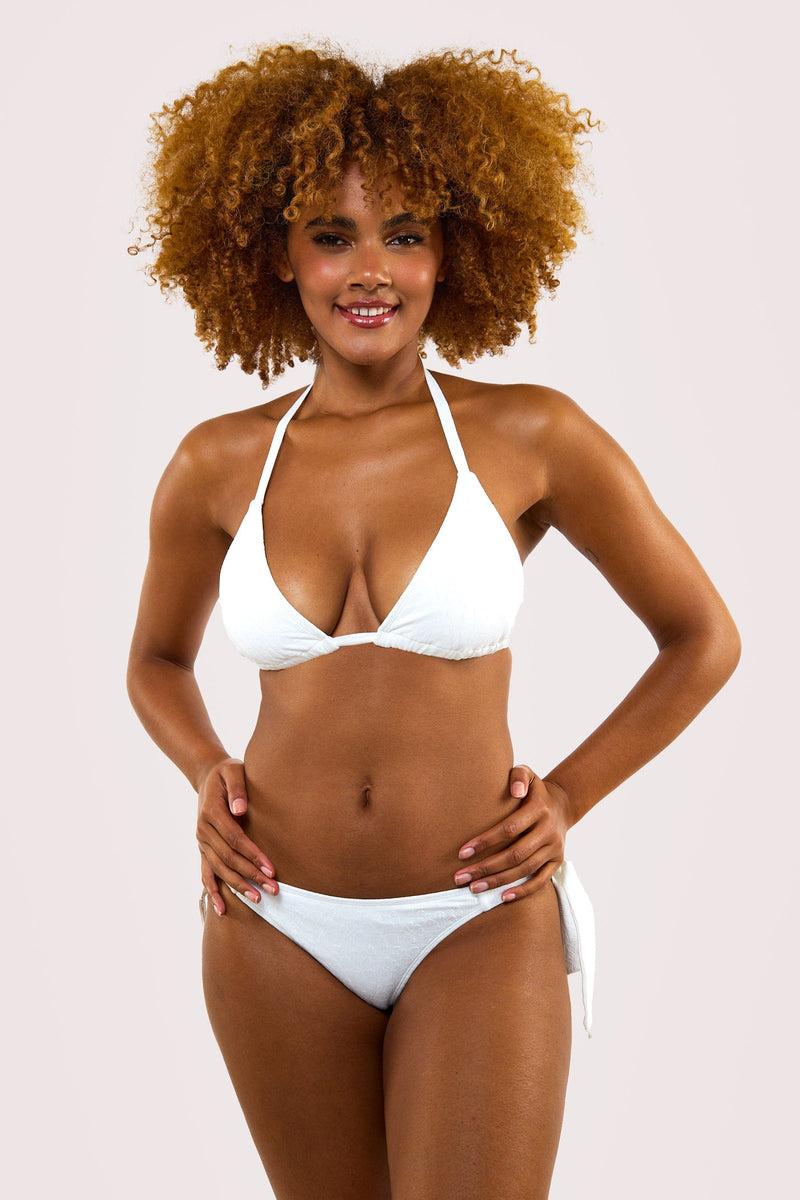 Playful Promises Zoe White Floral Texture Tie Side Bikini Bottom