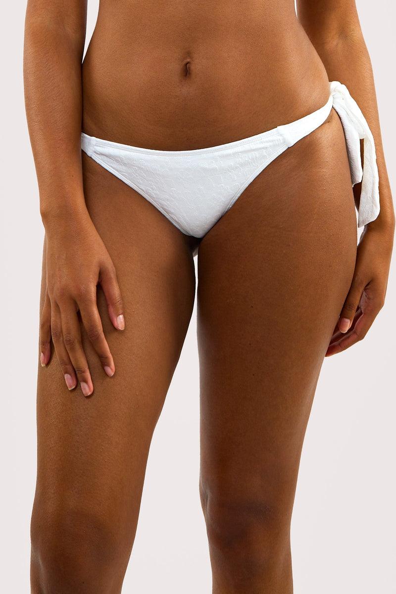 playful promises Zoe White Floral Texture Tie Side Bikini Bottom
