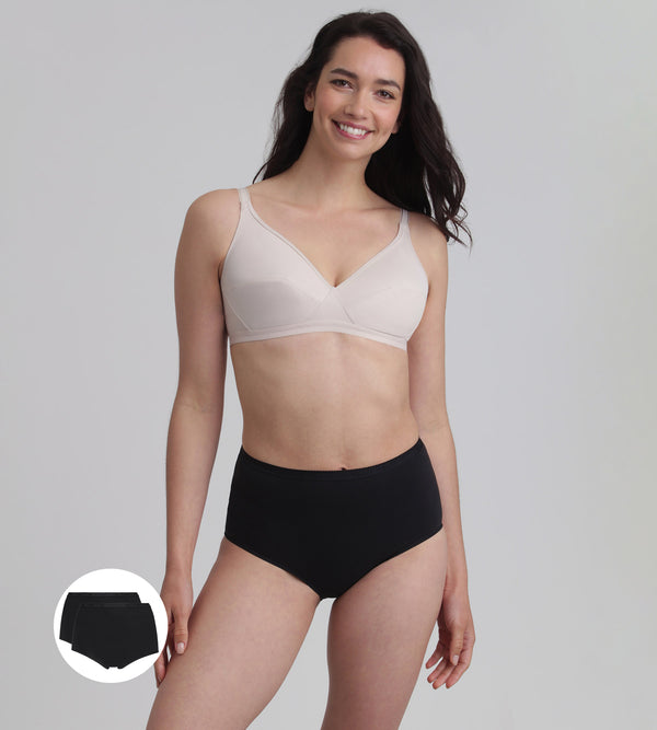 Playtex Pack Of 2 Full Knickers In Black Organic Cotton