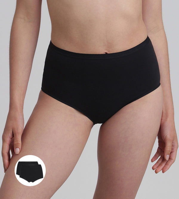 playtex Pack of 2 full knickers in black Organic Cotton