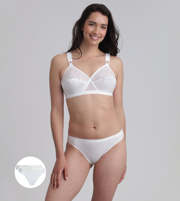 Playtex Pack Of 2 High Leg Knickers In White Organic Cotton