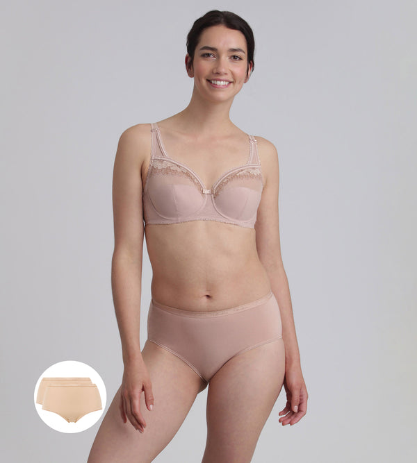Playtex Pack Of 2 Midi Knickers In Beige Organic Cotton