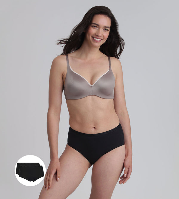 Playtex Pack Of 2 Midi Knickers In Black Organic Cotton