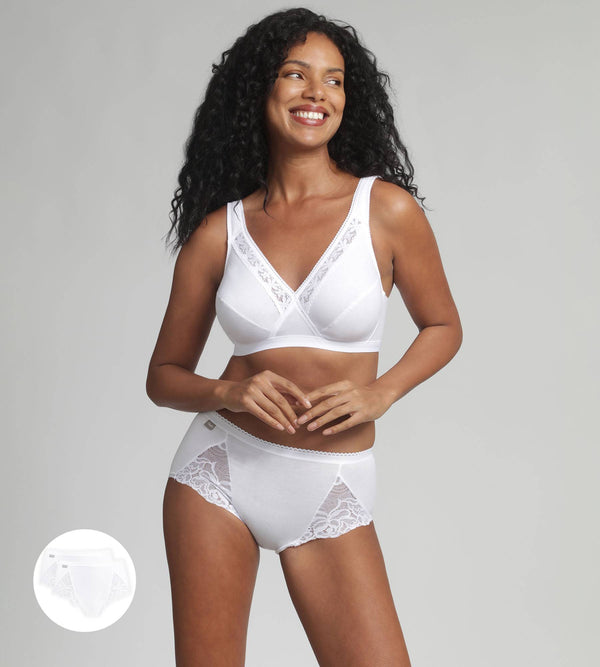 Playtex Pack Of 2 Midi Knickers In White Cotton & Lace