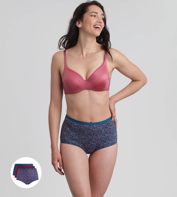 Playtex Pack Of 3 Full Knickers In Black Cherry Magical Forest And Green Velvet Organic Cotton