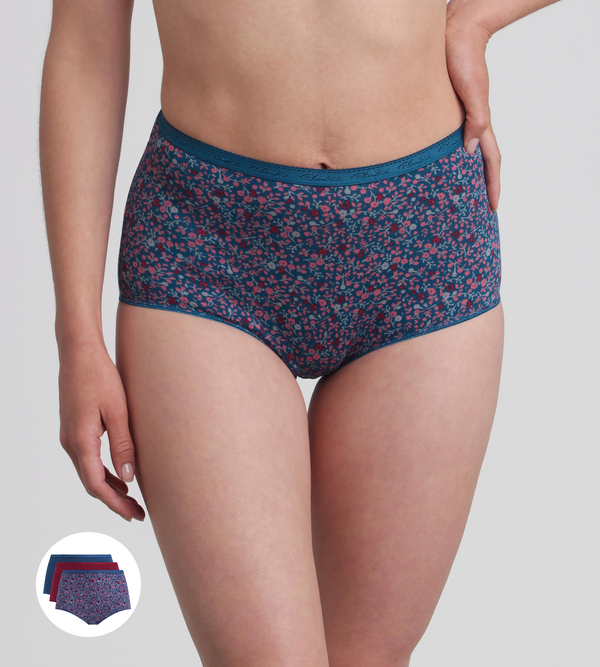 playtex Pack of 3 full knickers in black cherry Magical forest and Green velvet Organic Cotton