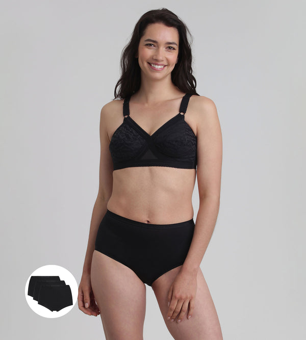 Playtex Pack Of 3 Full Knickers In Black Organic Cotton