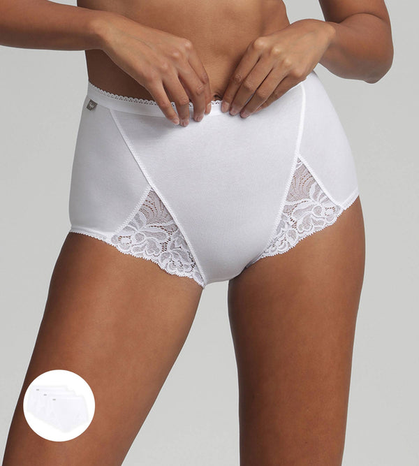playtex Pack of 3 full knickers in white Cotton & Lace