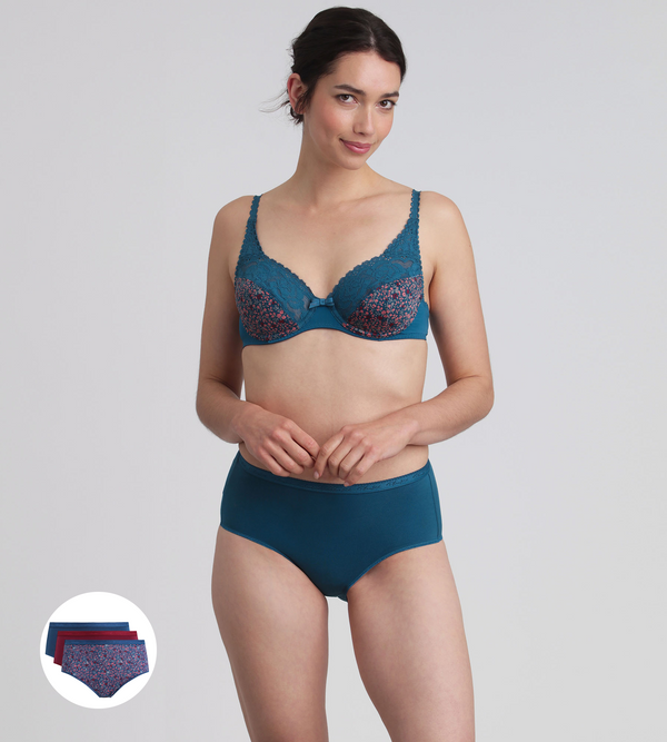 Playtex Pack Of 3 Midi Knickers In Black Cherry Magical Forest And Green Velvet Organic Cotton