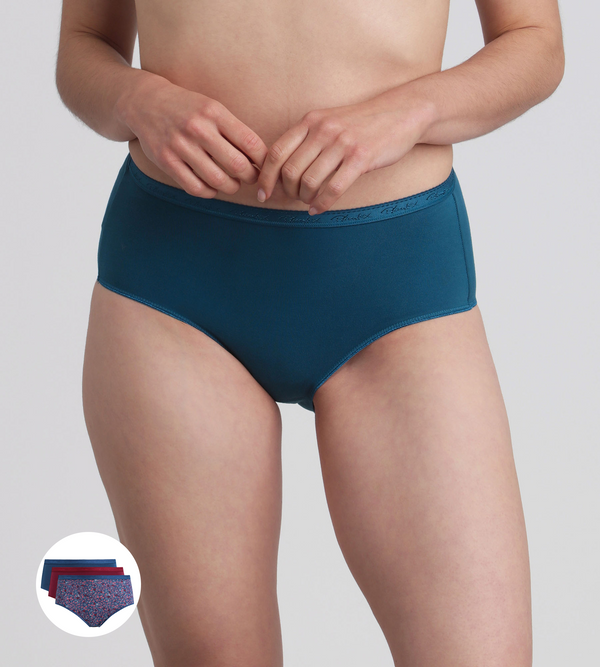playtex Pack of 3 midi knickers in black cherry Magical forest and Green velvet Organic Cotton