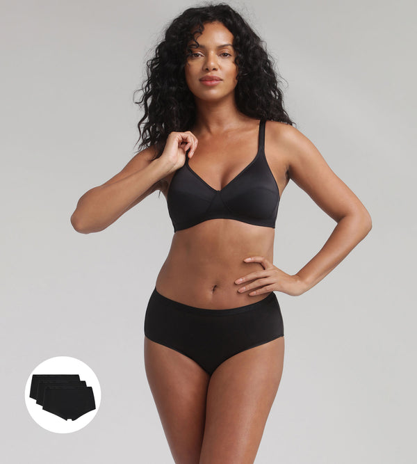 Playtex Pack Of 3 Midi Knickers In Black Organic Cotton