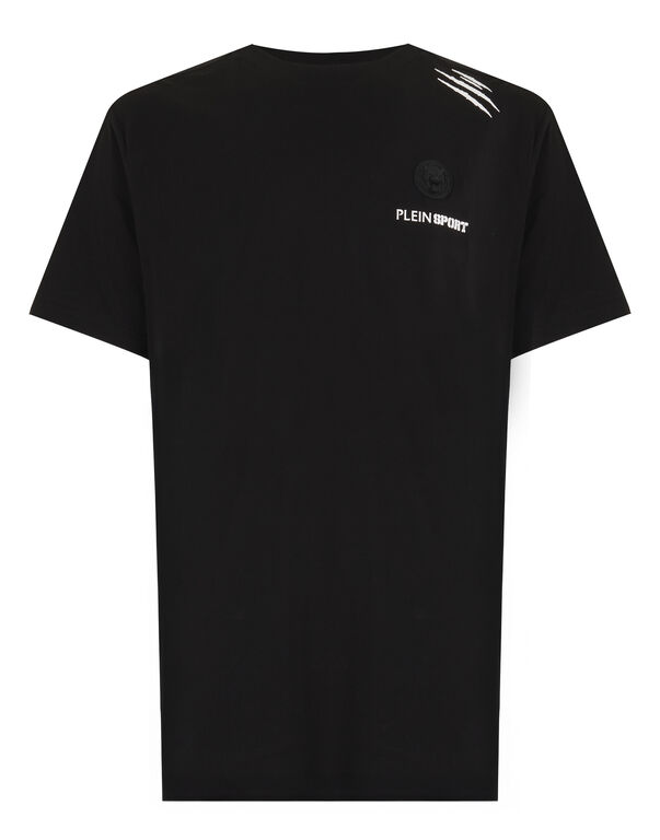 plein sport Cotton Breathable Round Neck T-Shirt Scratch black