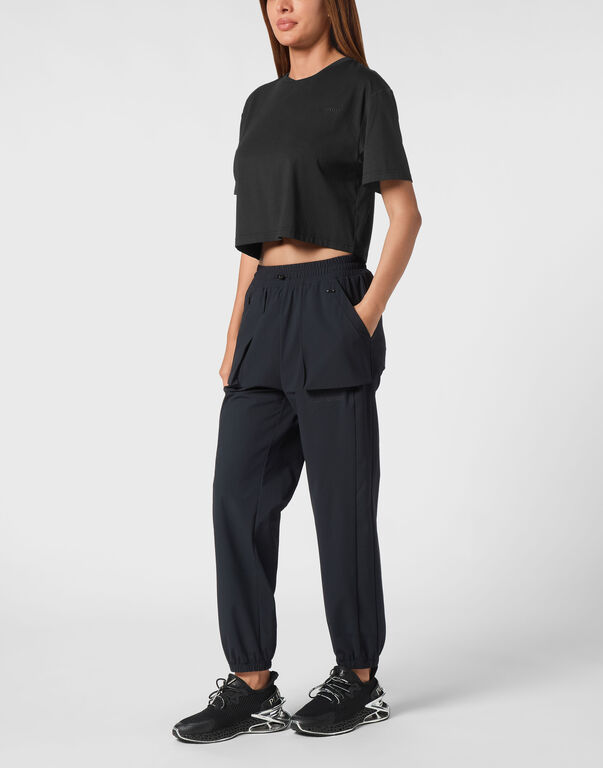 Plein Sport Cotton Cropped T-shirt Round Neck SS Scratch Black