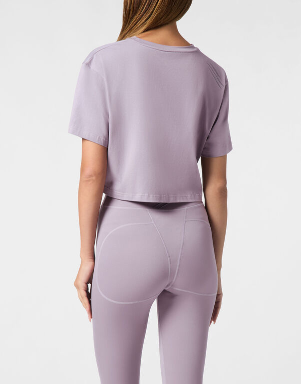 Plein Sport Cotton Cropped T-shirt Round Neck SS Scratch Purple