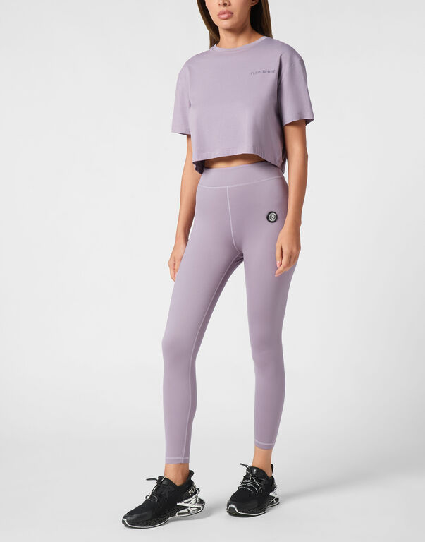 Plein Sport Cotton Cropped T-shirt Round Neck SS Scratch Purple