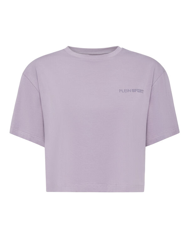 plein sport Cotton Cropped T-shirt Round Neck SS Scratch Purple