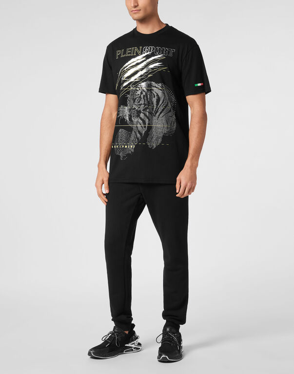 Plein Sport Cotton Dotted Lamina T-shirt Round Neck SS Tiger Black/silver