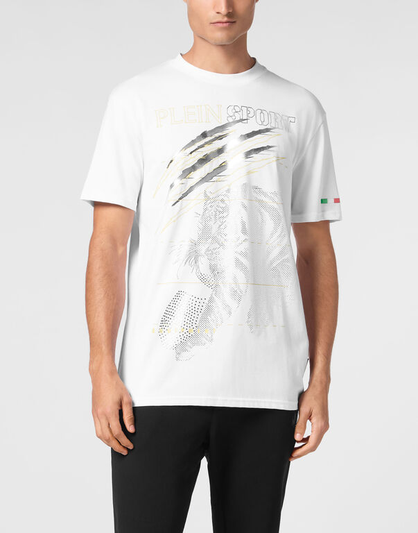 Plein Sport Cotton Dotted Lamina T-shirt Round Neck SS Tiger White/light Gold