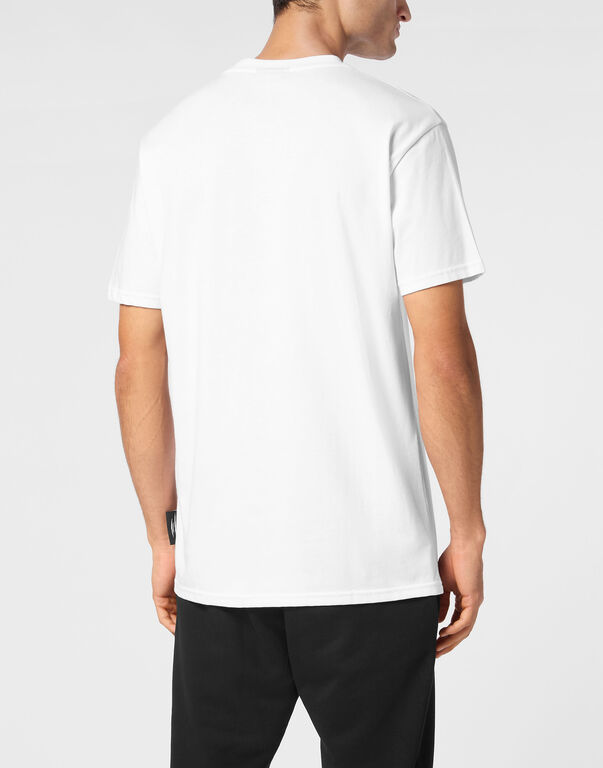 Plein Sport Cotton Dotted Lamina T-shirt Round Neck SS Tiger White/light Gold