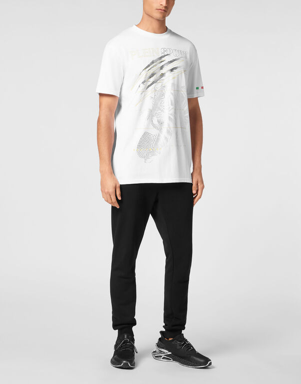 Plein Sport Cotton Dotted Lamina T-shirt Round Neck SS Tiger White/light Gold
