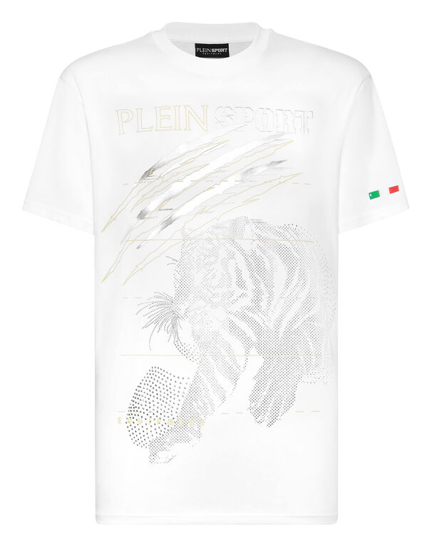 plein sport Cotton Dotted Lamina T-shirt Round Neck SS Tiger white/light gold