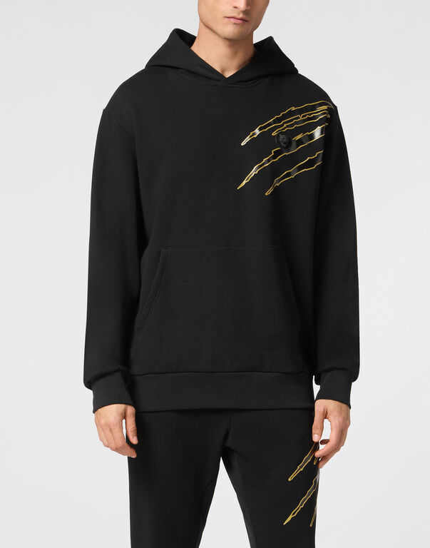 Plein Sport Cotton Hoodie Sweatshirt LS Lamina Scratch Black/light Gold