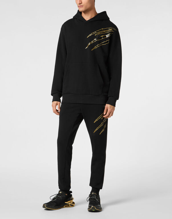 Plein Sport Cotton Hoodie Sweatshirt LS Lamina Scratch Black/light Gold