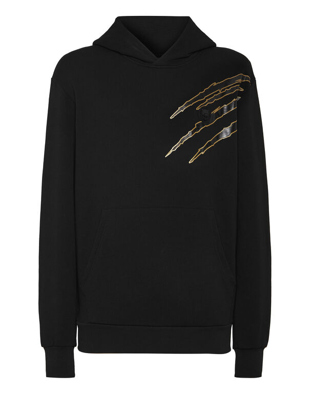 plein sport Cotton Hoodie Sweatshirt LS Lamina Scratch black/light gold