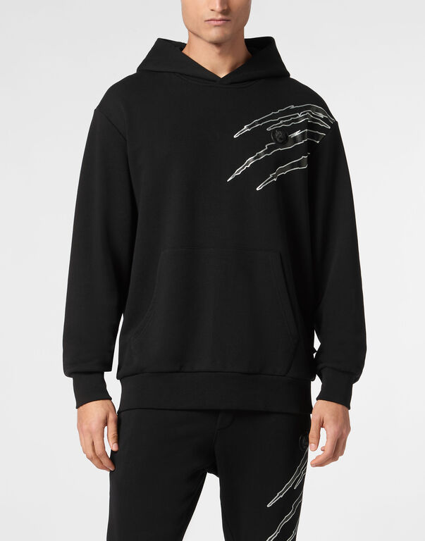 Plein Sport Cotton Hoodie Sweatshirt LS Lamina Scratch Black/silver