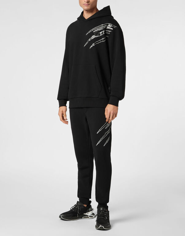 Plein Sport Cotton Hoodie Sweatshirt LS Lamina Scratch Black/silver