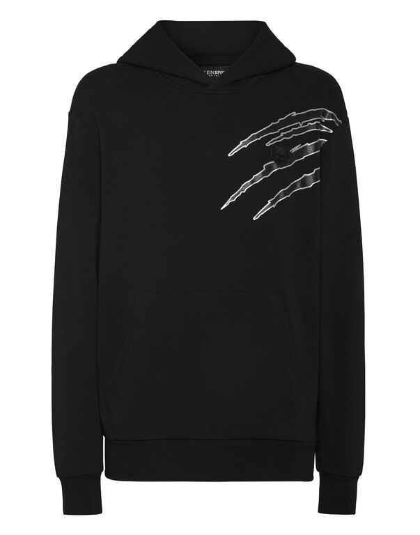 plein sport Cotton Hoodie Sweatshirt LS Lamina Scratch black/silver