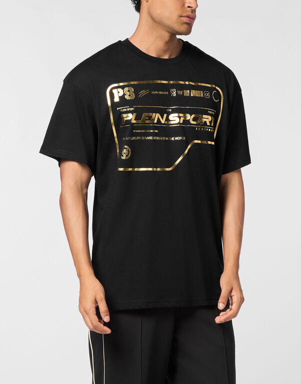 Plein Sport Cotton Round Neck T-Shirt Black/light Gold