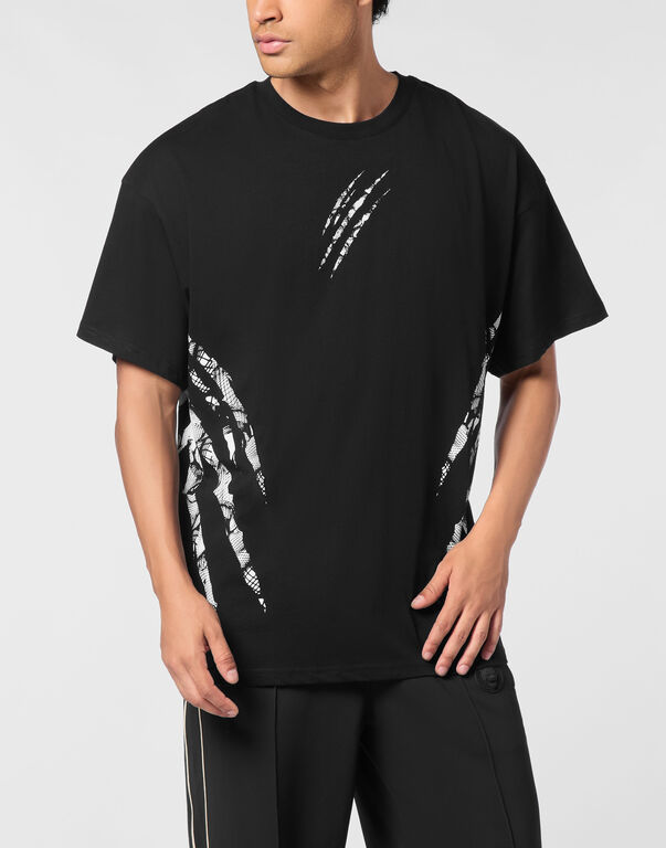 Plein Sport Cotton Round Neck T-Shirt Body Lines Black