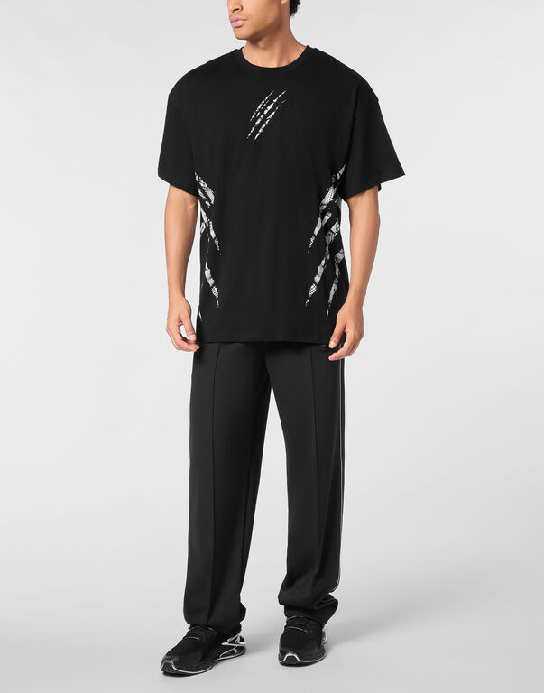 Plein Sport Cotton Round Neck T-Shirt Body Lines Black