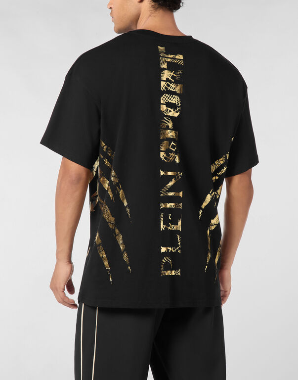 Plein Sport Cotton Round Neck T-Shirt Body Lines Black/light Gold