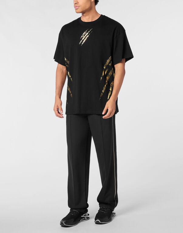 Plein Sport Cotton Round Neck T-Shirt Body Lines Black/light Gold