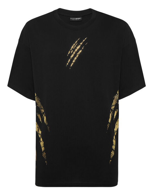 plein sport Cotton Round Neck T-Shirt Body Lines black/light gold