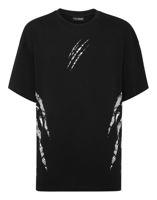 plein sport Cotton Round Neck T-Shirt Body Lines black