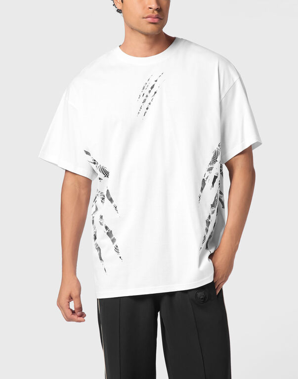 Plein Sport Cotton Round Neck T-Shirt Body Lines White