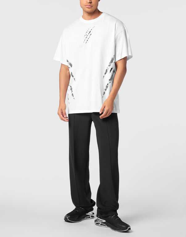 Plein Sport Cotton Round Neck T-Shirt Body Lines White